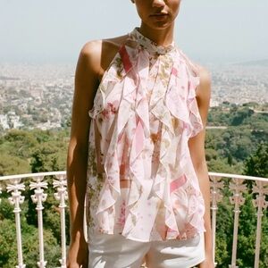 ZARA Floral Print Ruffle Top
